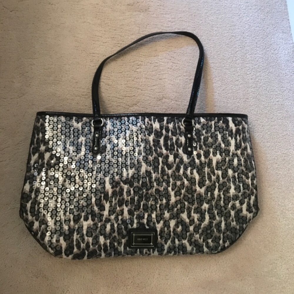 Nine West Black and Silver Tote Bag with Signature Design